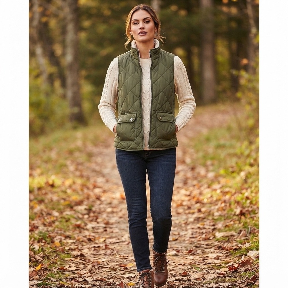 Blue Rain Francesca's Reversible Quilted Sherpa Vest Olive Green Small WTII804LB